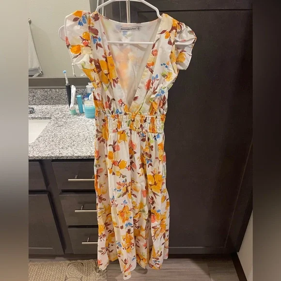abercrombie flutter sleeve midi dress Abercrombie & Fitch flutter sleeve dipped waist maxi gown dress in pink floral